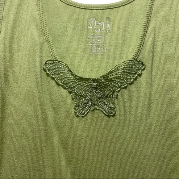 Fashion Bug Light Olive Green Tank Top with Butterfly Accent - Picture 3 of 6
